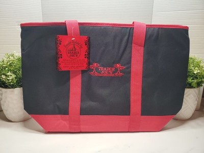 Trader Joe s Black & Red Large Insulated Tote Bag Cooler Shopping Grocery  NEW