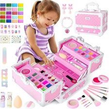 56-Piece Kids Makeup Kit for Girls Washable & Non-Toxic Princess Makeup Case