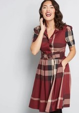 NWT / Modcloth LIZA LUXE Women's Plaid A-Frame Short-Sleeve Dress - M