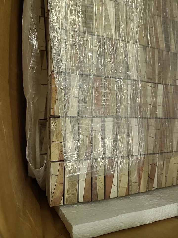 Ann Sacks Natural Marble Mosaic Tile Sheet Beige Cream Pink Mix Stone 12x12 - Image 4 of 4