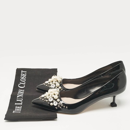 Miu Miu Black Patent Crystal and Pearl Embellished Pointed Toe Pumps Size 39 - 第 10/10 張圖片