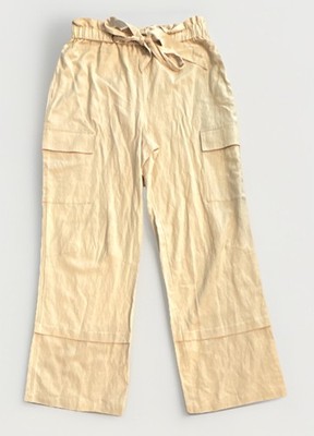 En Saison Camilla NWT Taupe Linen Wide-Leg Cargo Pants Tie Waist L