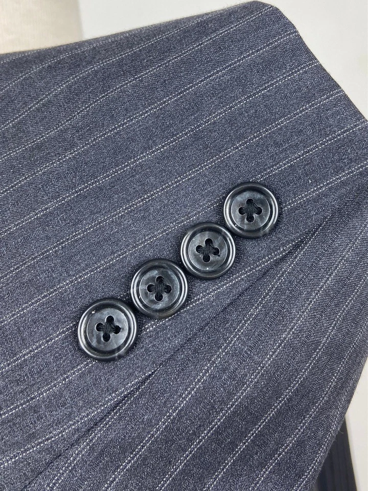 JONES NEW YORK 男式 44S 灰色条纹 100% 羊毛 2 件套西装带正装裤子 36x29 — 第 4/4 张图片