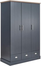 Kendal 3-Door Wardrobe with Rail & 3 Drawers – Slate Blue/Oak