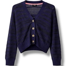 ME+EM RARE WOMAN NAVY KNIT COTTON/VISCOSE ASSYMETRICAL CARDIGAN BUTTON UP SIZE S