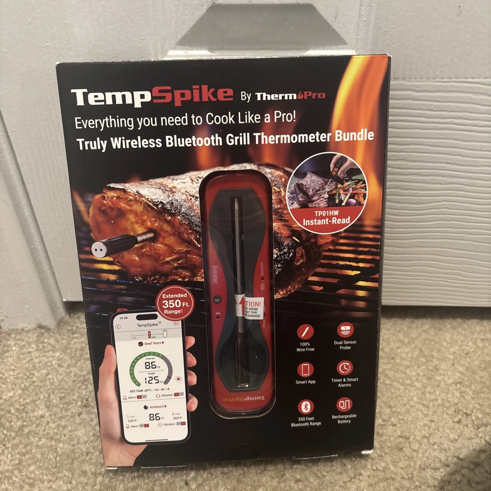 ThermoPro Tempspike Wireless Meat Thermometer Bluetooth - Red (TP960W)