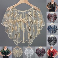 For Party Women's Short Sequin Cape C Vintage 1920s Beaded Sequin Shawl