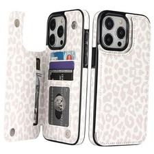 for iPhone 15 Pro Max Case Wallet with Card Holder Cheetah White Leopard