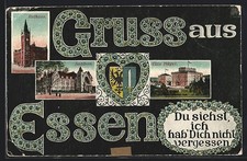 Postcard Essen, town hall, hall construction, villa hill 1918