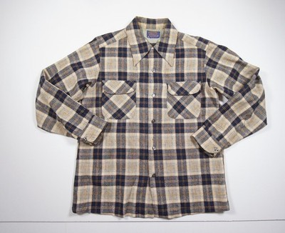 Vintage Pendleton Flannel Mens Medium Button Up Shirt Wool 70s Plaid Check Adult