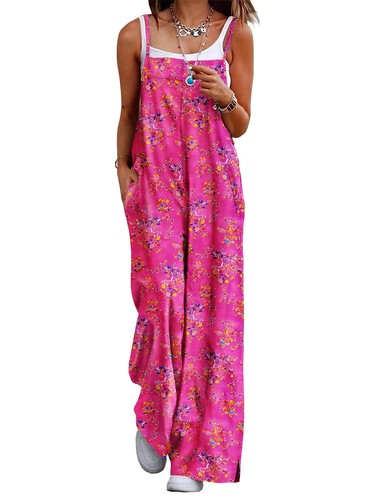 Women's Summer Casual Jumpsuits Wide Leg Overalls Floral Print Baggy Rompers ...