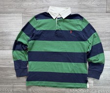 Polo Ralph Lauren Striped Green Navy Rugby Jersey Shirt Long Sleeve Size L