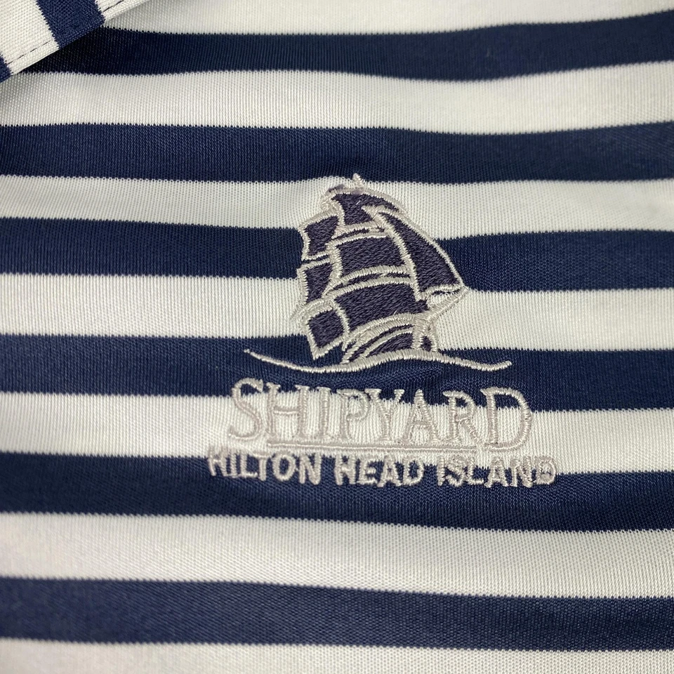 Shipyard Hilton Head Shirt Mens Large Blue White Stripe Golf Polo Performance - Image 3 of 4