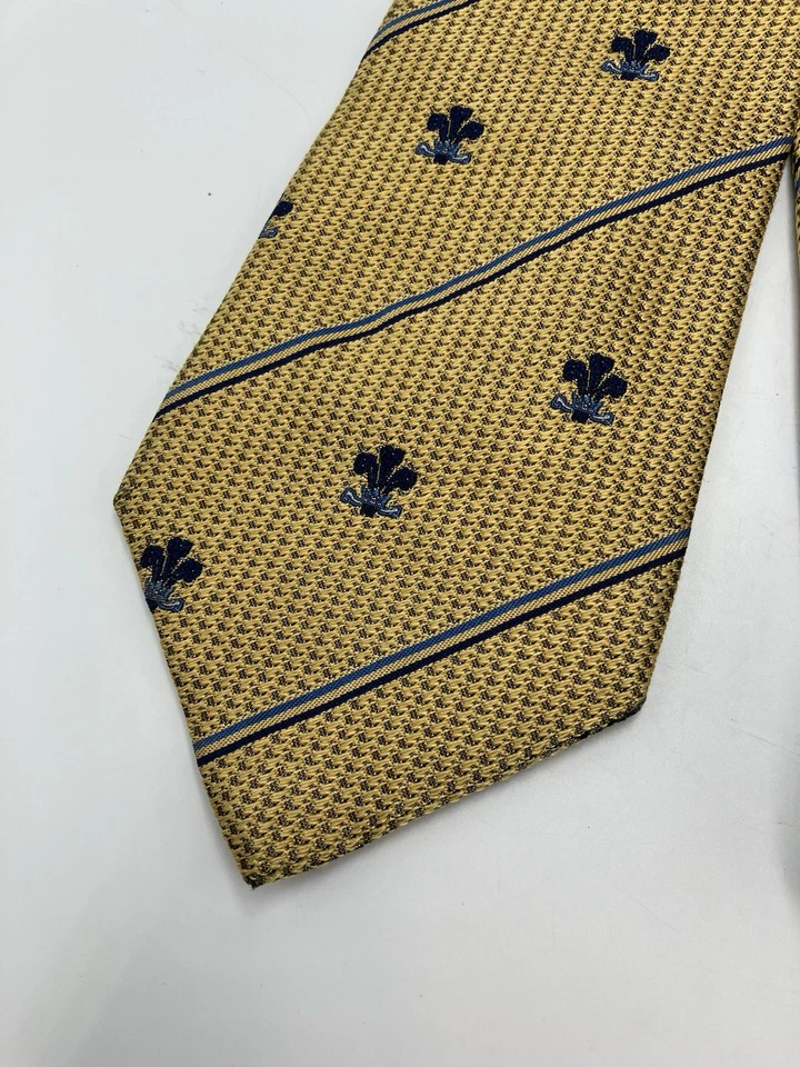 Corbata de cuello tejida 100 % seda azul amarillo a rayas Turnbull & Asser para hombre Foto 2 de 4