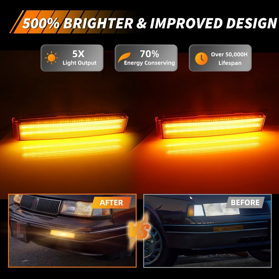 2X Amber LED Bumper Parking Signal Lights For 1982-1996 Oldsmobile Cutlass Ciera - Image 2 of 4