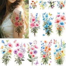 Watercolor Flower Temporary Tattoos for Women Girls Half Arm Large 24-Pack