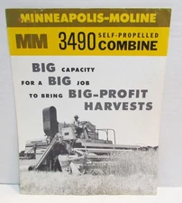 MINNEAPOLIS MOLINE 3490 SELF-PROPELLED COMBINE VINTAGE DEALER BROCHURE CATALOG