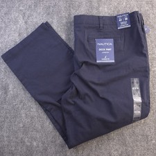 New Nautica Deck Pants 42x30 Blue Solid Classic Fit Stretch Ture Navy Pockets