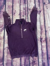 Nike Air Women s Purple Fleece 1/2 Zip Mock Neck Sweatshirt Logo Pockets M