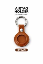 AirTag Holder Keychain Leather Case Compatible With Air Tag Key Ring Cover Brown