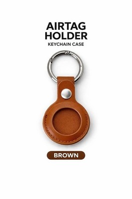 AirTag Holder Keychain Leather Case Compatible With Air Tag Key Ring Cover Brown