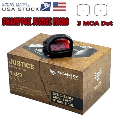 Swampfox Justice Micro 1x27 3MOA Red/Green Dot Optics Reflex Sight RMR Footprint
