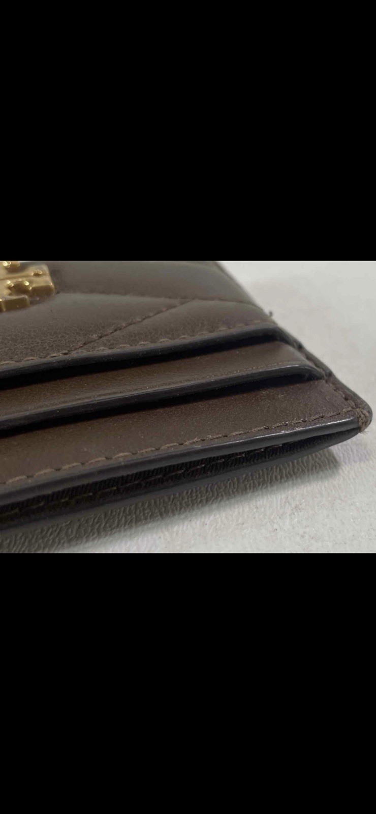 Tory Burch Women's Brown Leather Card Holder Wallet Gold Logo thumbnail 4