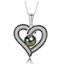 Gifts for Women Wife-Pearl Heart Pendant Necklace- Tahitian Black Pearl