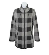 Women Adrienne Vittadini Sweater Cardigan Size M Plaid Black/Gray Front Zipper