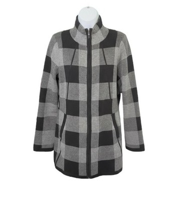 Women  Adrienne Vittadini Sweater Cardigan Size M Plaid Black/Gray  Front Zipper