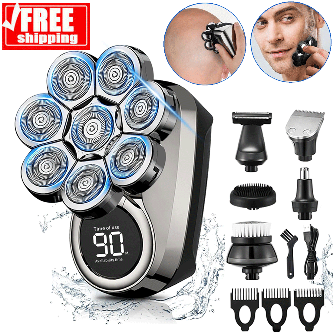 Electric Head Shavers for Men 8 Head Razor Bald Beard Hair Skull ...