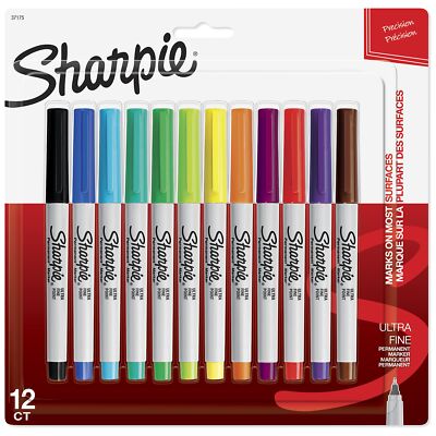 SHARPIE Permanent Markers, Ultra Fine Point, 12 Count (Pack of 1), Assorted 