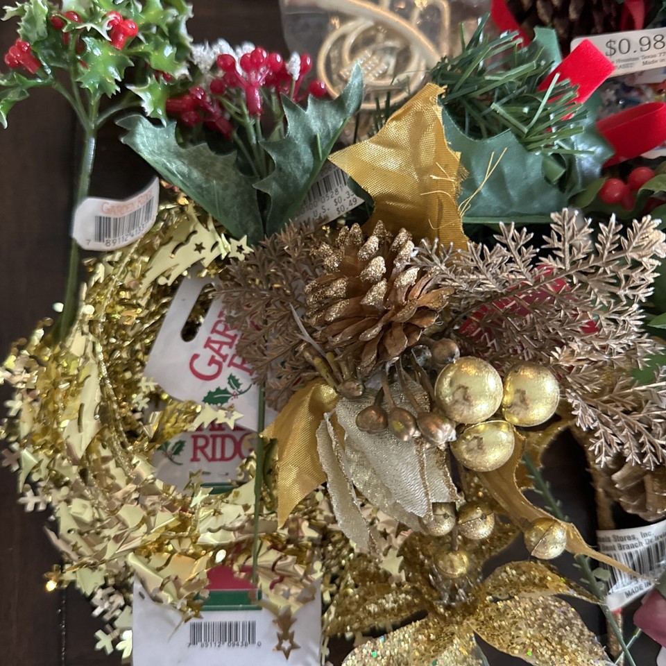 Christmas Poinsettia Stems Artificial Flowers Berries Crafters Lot Over