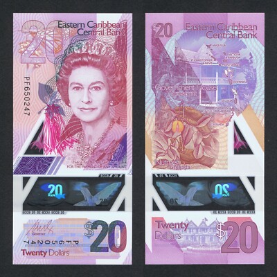 EAST CARIBBEAN 20 DOLLARS 2019 P NEW DESIGN POLYMER QE II UNC