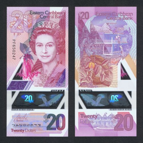 2019 EAST CARIBBEAN 20 DOLLARS POLYMER P-57 UNC+QUEEN E II MONTSERRAT GRENADA