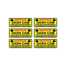 6Pc Notice Dash Cam  Audio Video Recording Car Truck Window Sticker Decal 3x1