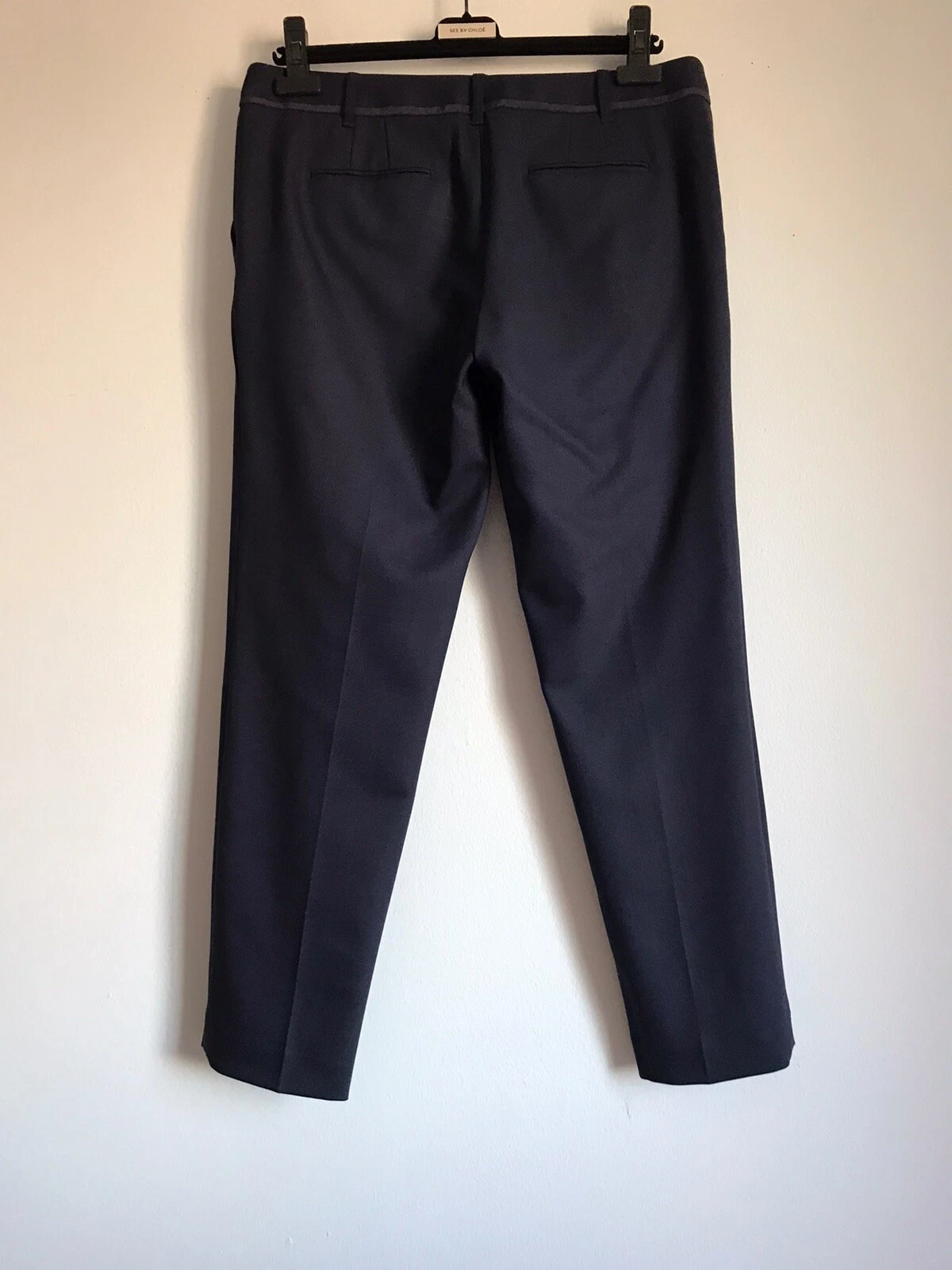 TORY BURCH ABITO PANTALONE LANA SPANDEX BLU NAVY SLIM ELASTICIZZATO TASCA TAGLIA 8
