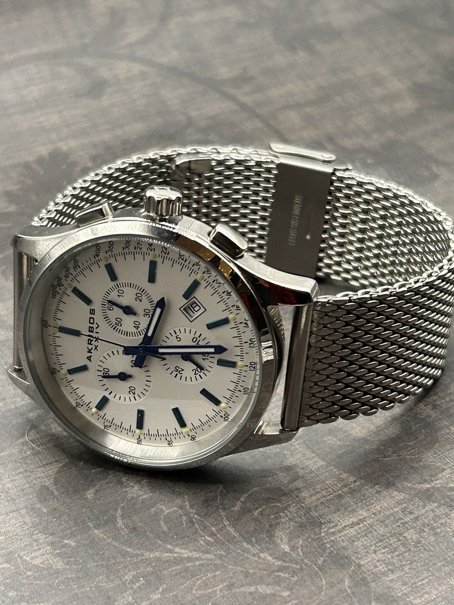 NEW Akribos XXIV AK625SS Mens Ultimate Stainless Steel Mesh