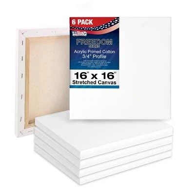 U.S. ART SUPPLY 6 Pack of US Art Supply 16" x 16" Acrylic Primed Cotton Duck Stretched Canvas