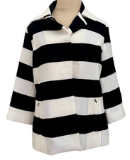Luii Jacket Women M Black And White Stripe Wide Collar Slash Side Pockets Snap C