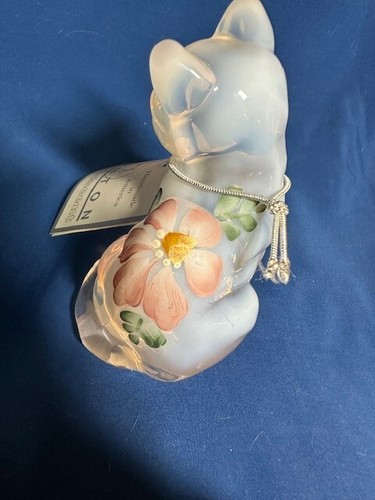 Lenox Clear White Opalescent Glass Cat Figurine with HP Floral & Artist Signed - Picture 3 of 8