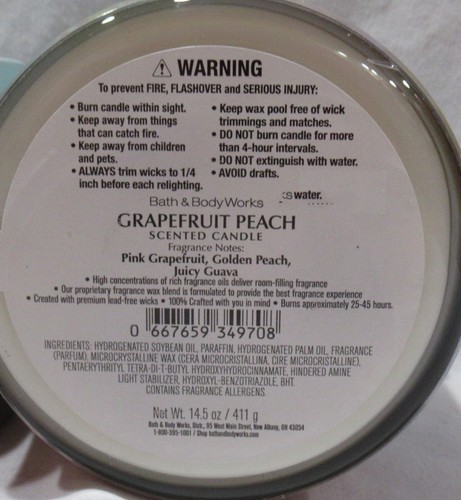 Bath & Body Works 3-wick Scented Candle Lot Set of 2 GRAPEFRUIT PEACH - Picture 4 of 4