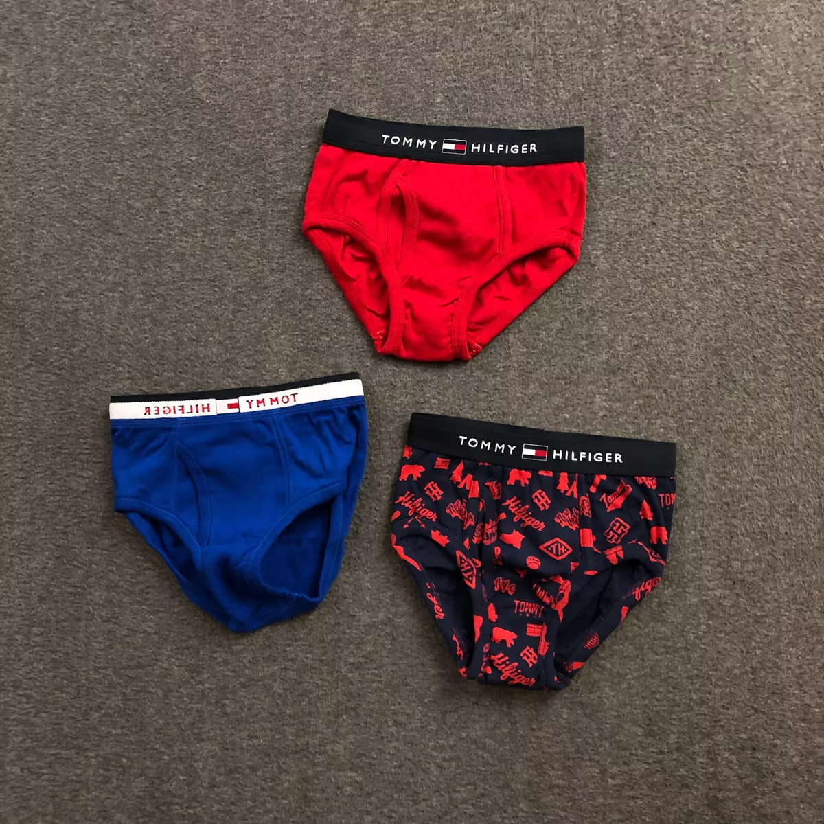 3 PACK Tommy Hilfiger Boys Underwear Brief Size Small (6-7) Multicolor Logo  NWOT