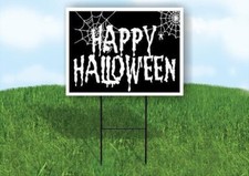Happy Halloween White Spiders Yard Sign with Stand LAWN SIGN
