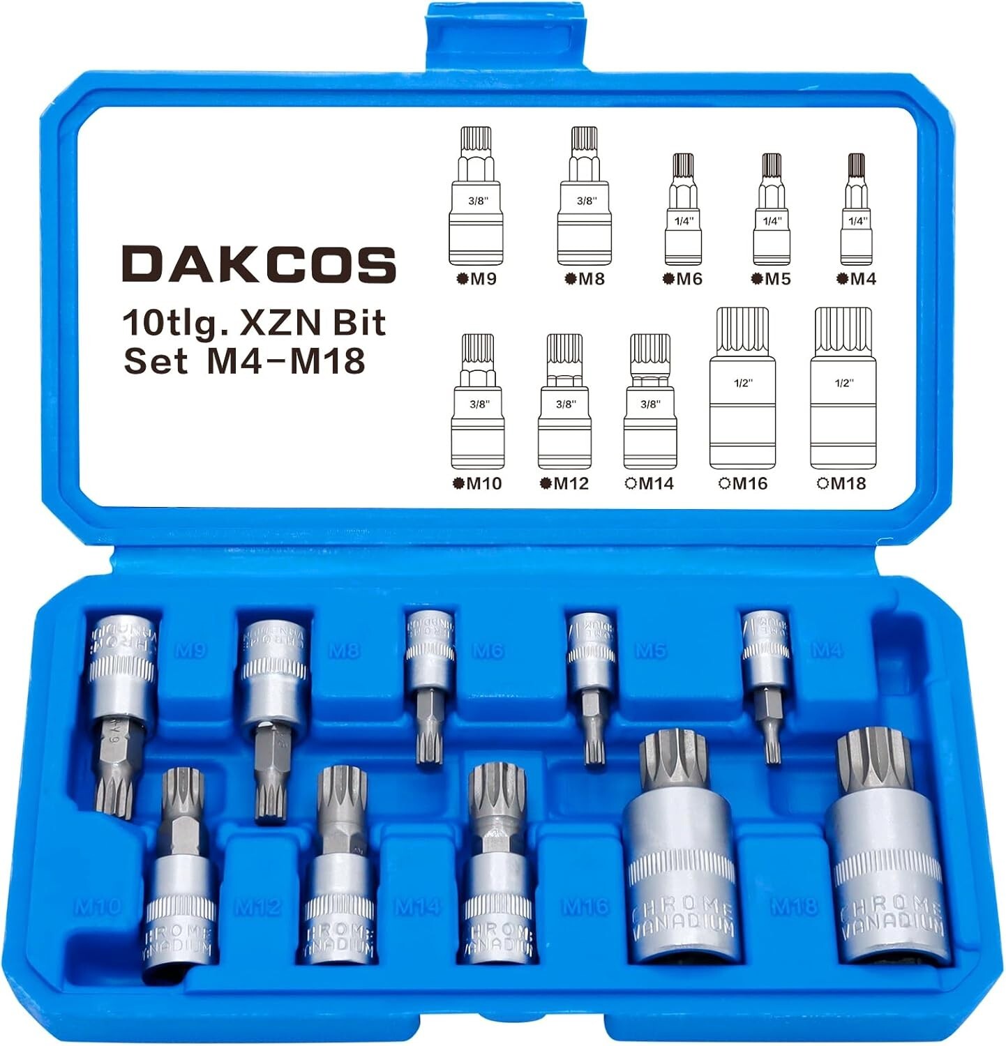 XZN douilles cannelées M4-M18 pour cliquet 1/2 3/8 1/4 pouce en acier