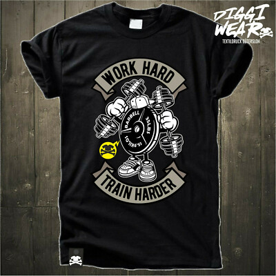 WORK HARD TRAIN HARDER | GYM FITNESS TRAINING BOOSTER BODYBUILDING FUN SHIRT