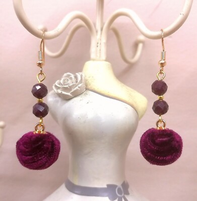 Ohrringe Granat Und Perle Chenille Pflaume