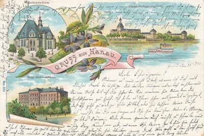 Litho-Karte, Gruss aus Hanau, Hessen (S54) - Bild 1 von 2