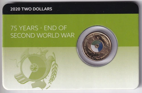 2020 AUSTRALIAN $2 UNC COIN 75 YEARS - END OF SECOND WORLD WAR,.