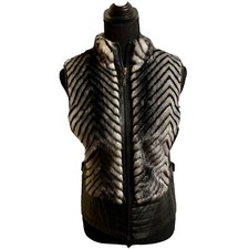 Guess Black White Grey Faux Fur Zip Up Vest - Med